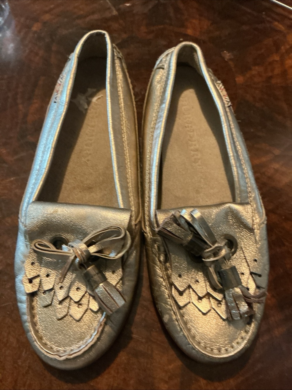 NEW BURBERRY GOLD LEATHER MOCCASINS